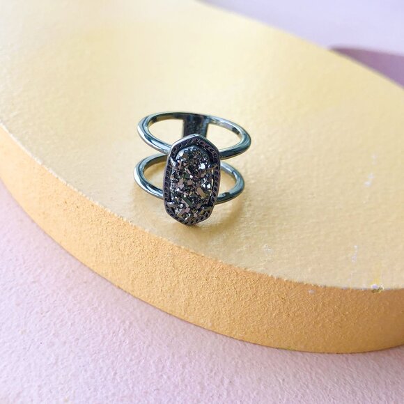Kendra Scott Jewelry - Kendra Scott - Elyse Black Drusy Gunmetal Ring #7 - NEW